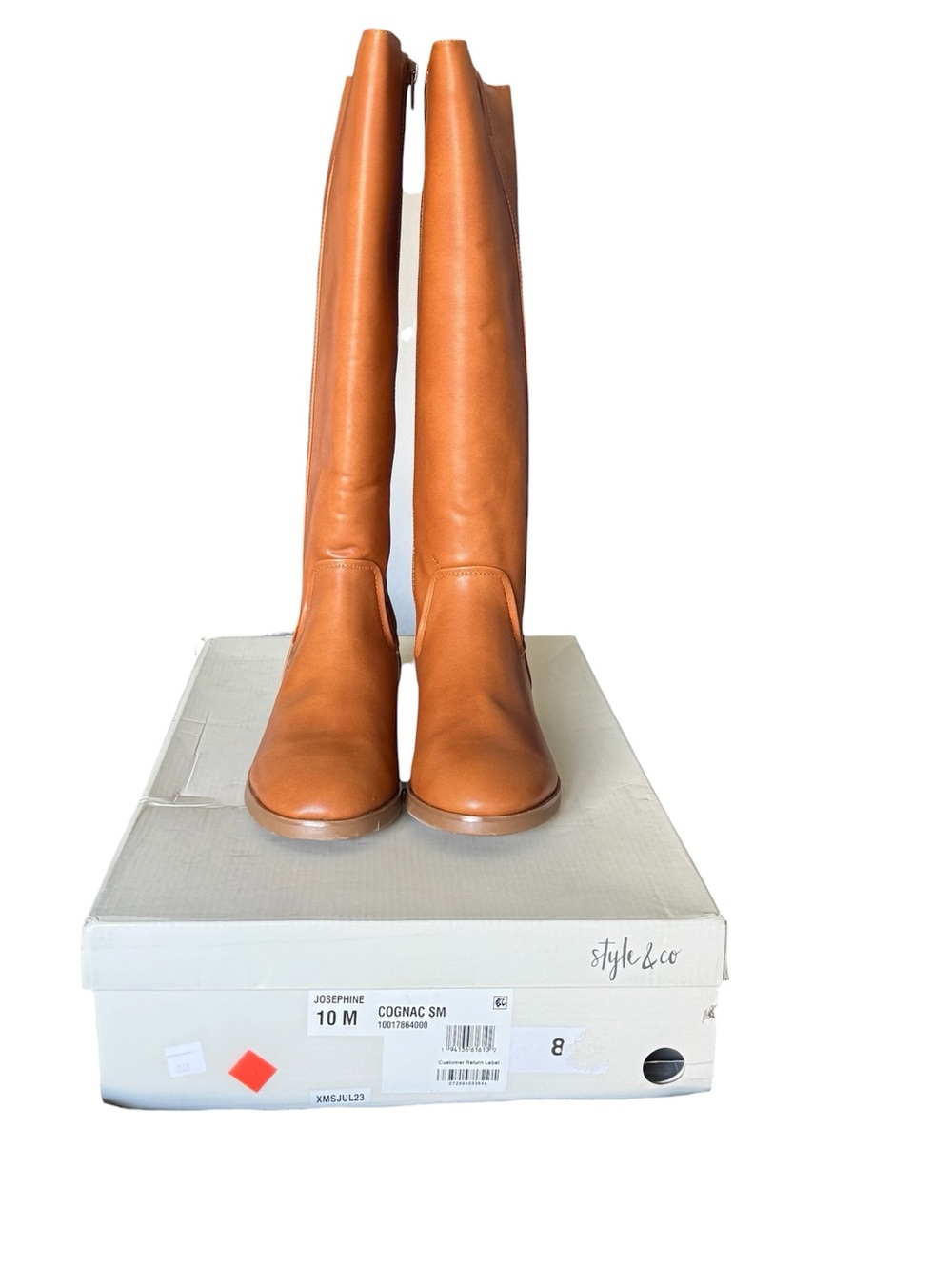 Style & Co. Cognac Tall Zip Up Vegan Leather Boots